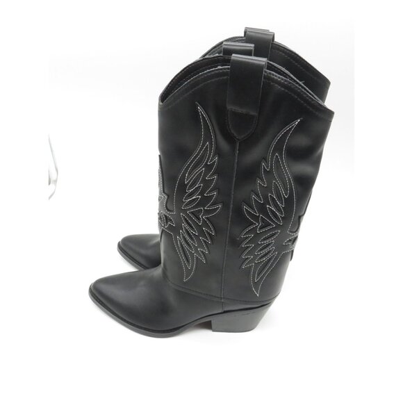 Nine West Women's Black Cowboy Boot Embroidered Wings Florals Size 6.5 NEW - Picture 3 of 7